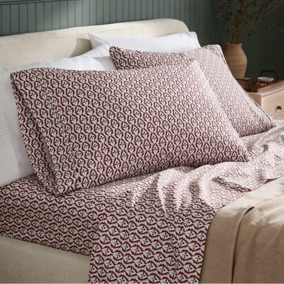 New Threshold King 400 Thread Ct Holiday Performance Sheet Set Woodblock Leaf - Picture 2 of 8